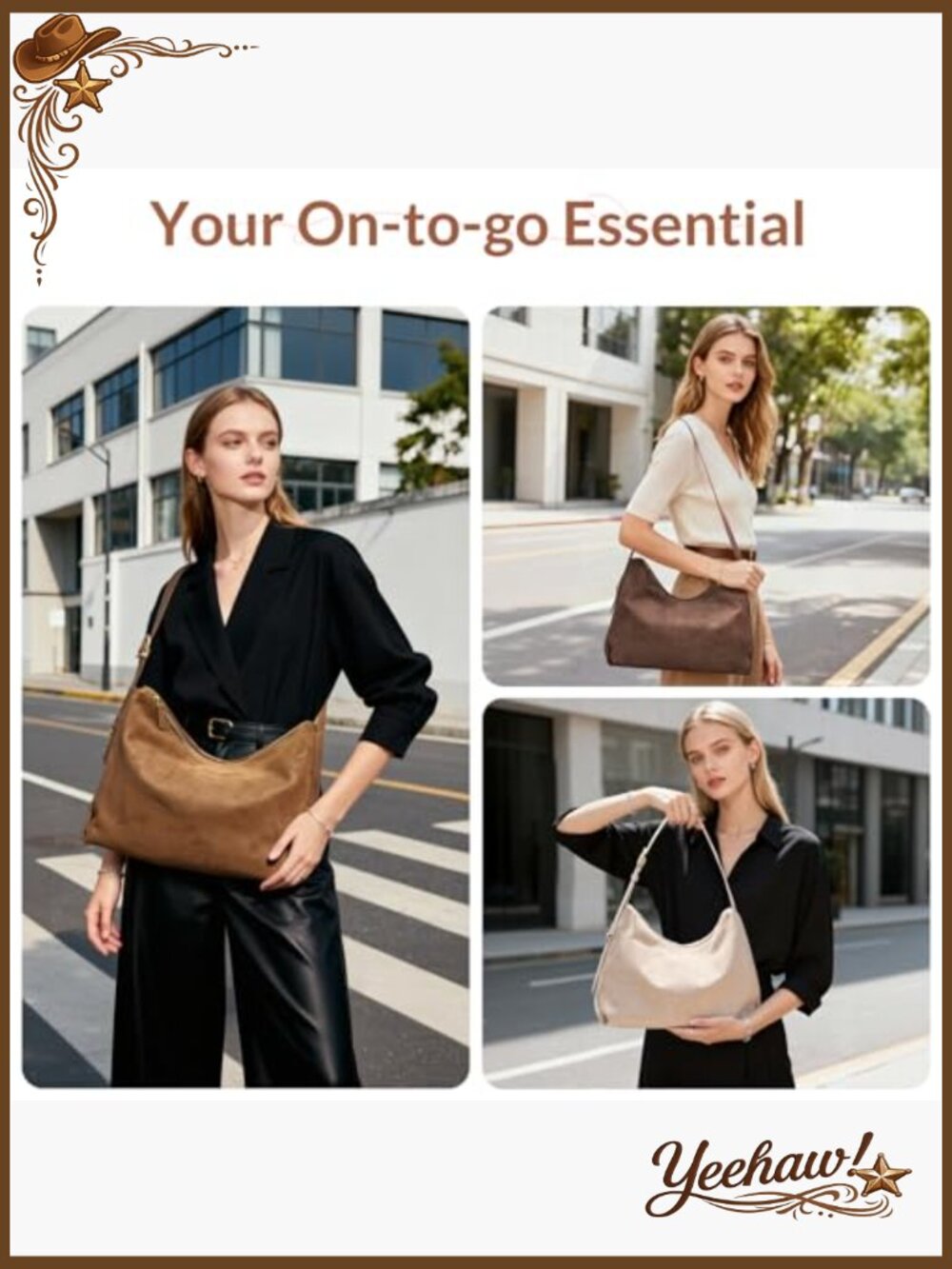 Slouchy Suede Hobo Shoulder Bag with Multiple Pockets - Picture 2 of 7